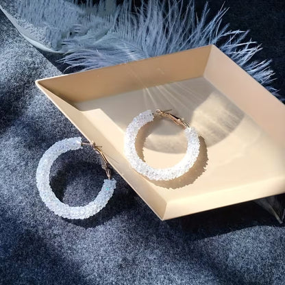 Boho-Chic Sparkling Crystal & Diamond Hoop Earrings - Large, Exaggerated Circular Design for Women | Perfect Birthday Gift