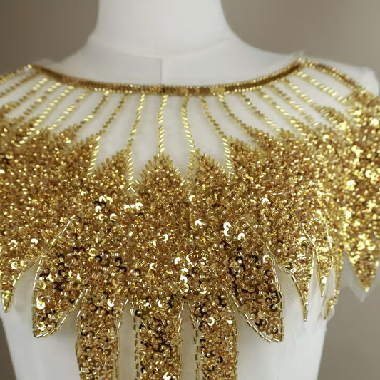 Golden Feather-like Fashion Dress Lace