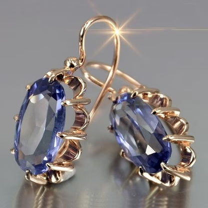 Fashion Bridal Wedding Hanging Earrings Claw Setting Oval Blue Earrings Women's Jewelry Gifts