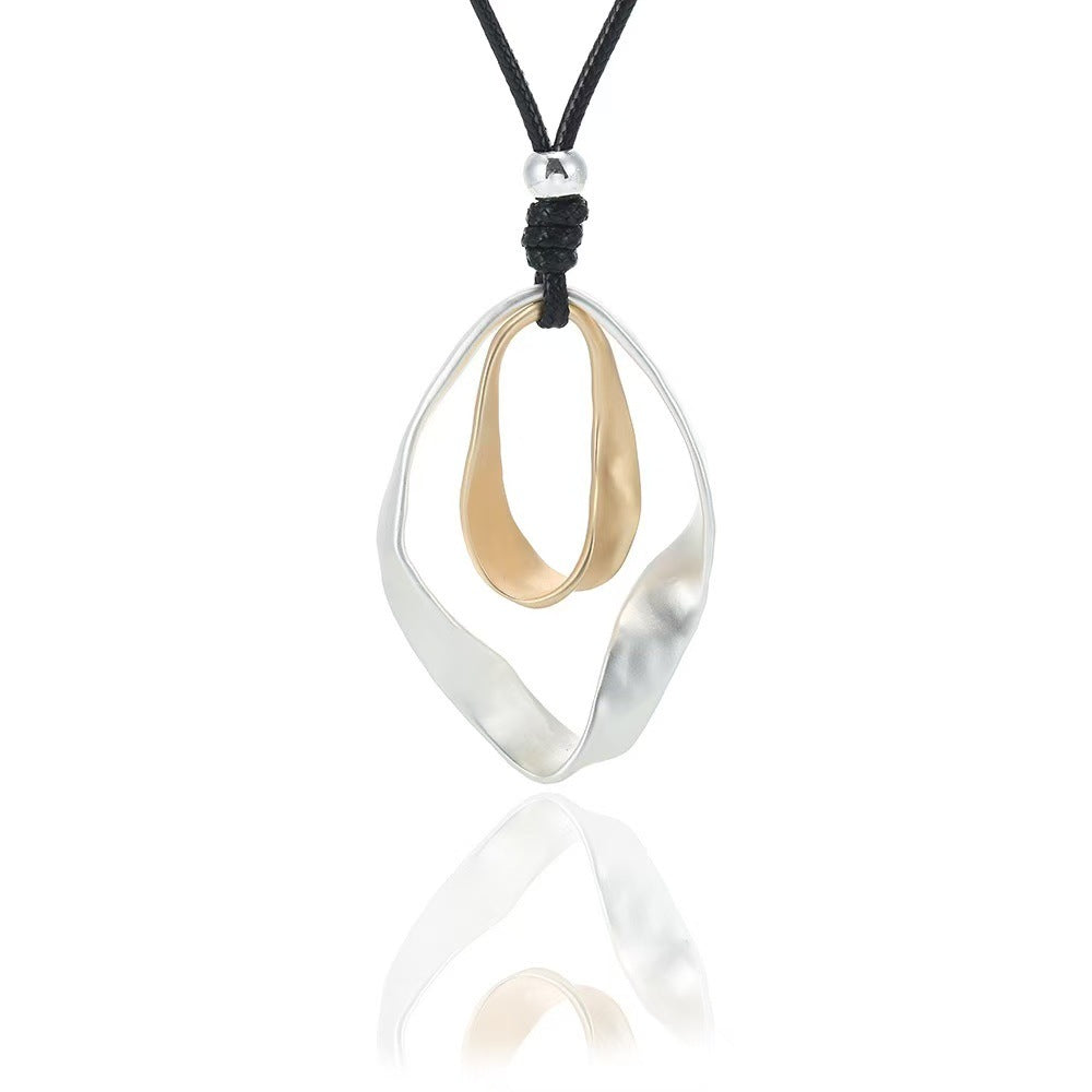 Womens Adjustable Leather-String Necklace With Irregular Pendant