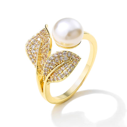 Exquisite Leaf Zircon Open Ring