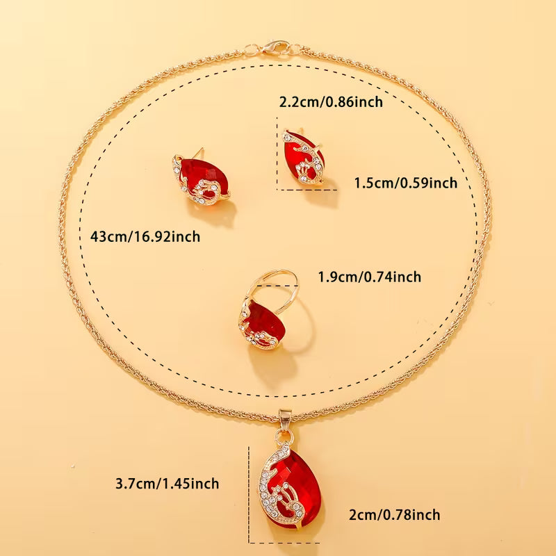 4pcs Ladies Fashion Drip Glass Rhinestone Jewelry Set