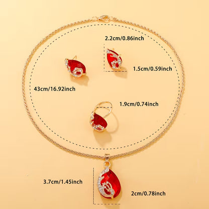 4pcs Ladies Fashion Drip Glass Rhinestone Jewelry Set