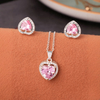 Crystal Zircon Heart-shaped Pendant Earring Set