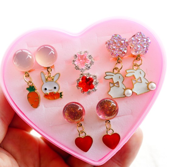 Girls Children's Gem Swan Ear Ornaments