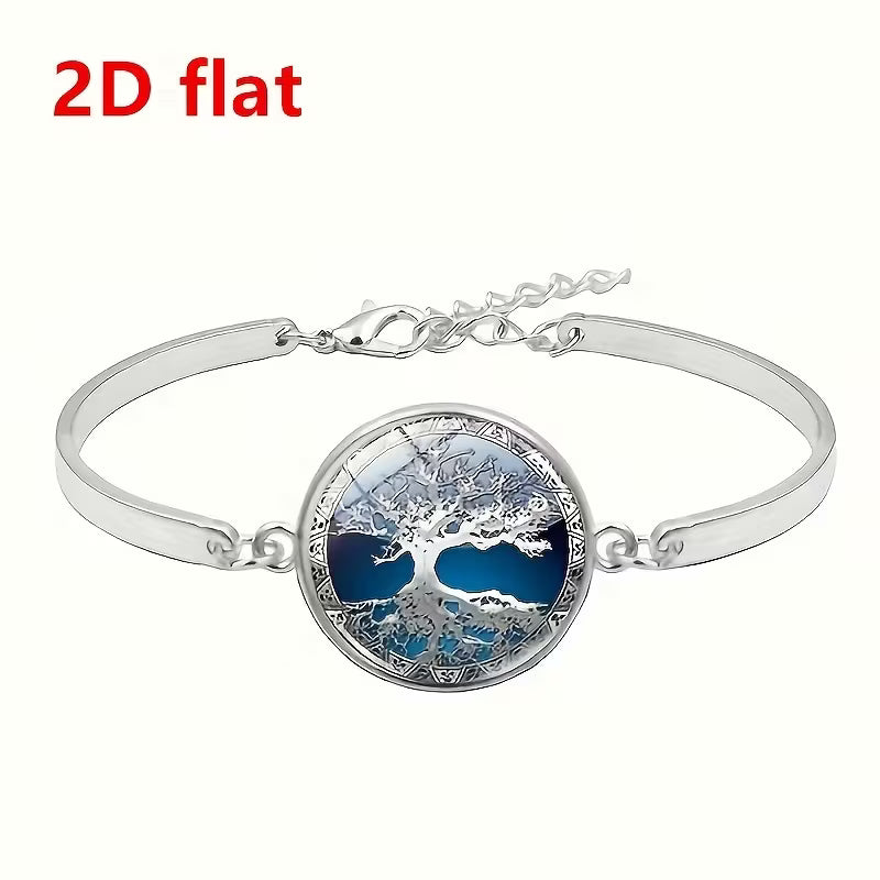 2D Flat, 2D flat Fashion Charms Celtic Tree of Life Glass alloy Cabochon Necklace & Earrings & Bangle Set(Totally 4pcs) Jewelry Necklace Stud Earrings Bracelet Bangle Set for Women's Jewelry Creative Gifts, 2D Flat