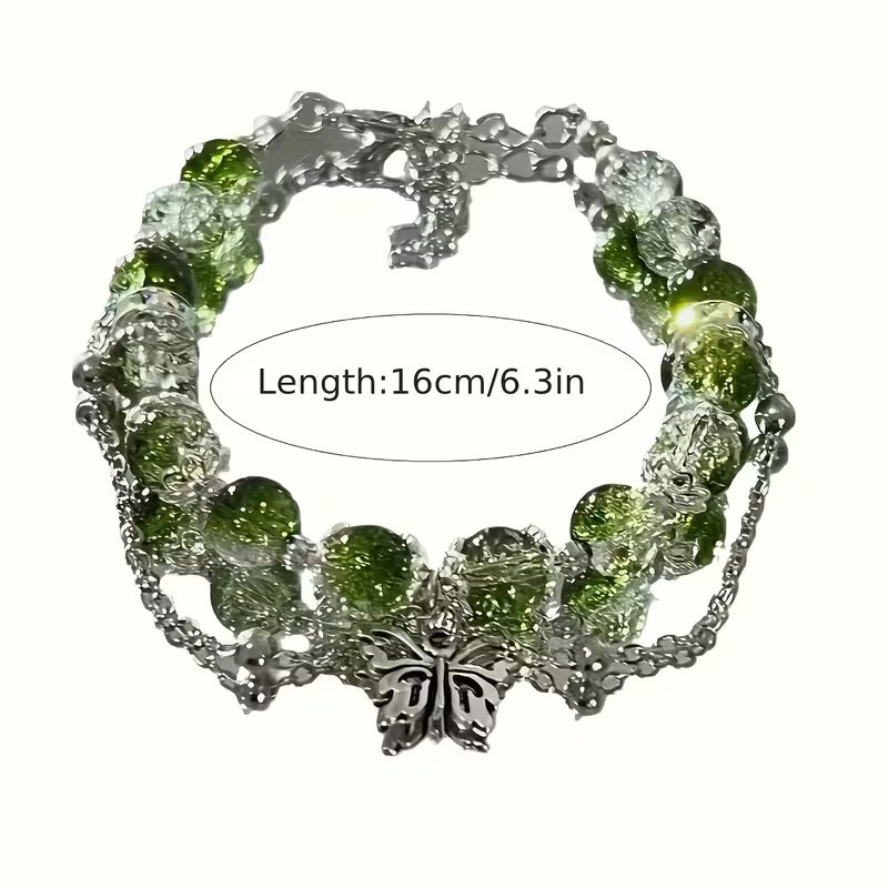 An Elegant And Minimalist Green Forest-Themed Butterfly Pendant Bracelet, Perfect As a Gift for Couples Or Close Friends