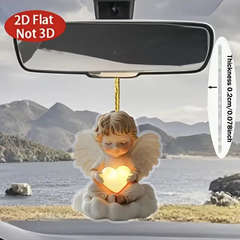 2D Flat, Self-Lit Bohemian Angel - Glowing 2D Acrylic Hanging Decor with Light, No /Plug-in for Home, Car & Backpack - Lightweight Mirror Accessory Suitable for All Seasons (Free Design), 2D Flat