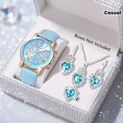 1pc of Women men Fashion Luxury Quartz Watch + 4pcs of Jewelry