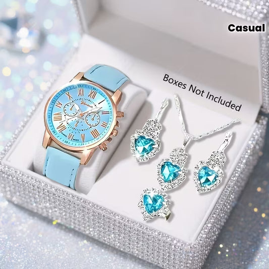 1pc of Women men Fashion Luxury Quartz Watch + 4pcs of Jewelry