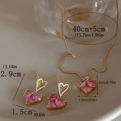 A Set of 3 Y2K Heart-Shaped Earrings And Necklace for Women, Perfect for Everyday Wear, Dates, Vacations, And Parties