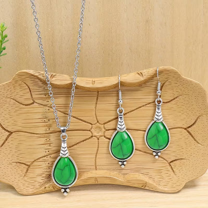 3pcs Bohemian Vintage Style Women's Jewelry Set, Silvery Teardrop Zinc Alloy with Yellow Acrylic Earrings and Necklace Set, Simple and Stylish, Versatile for All Seasons