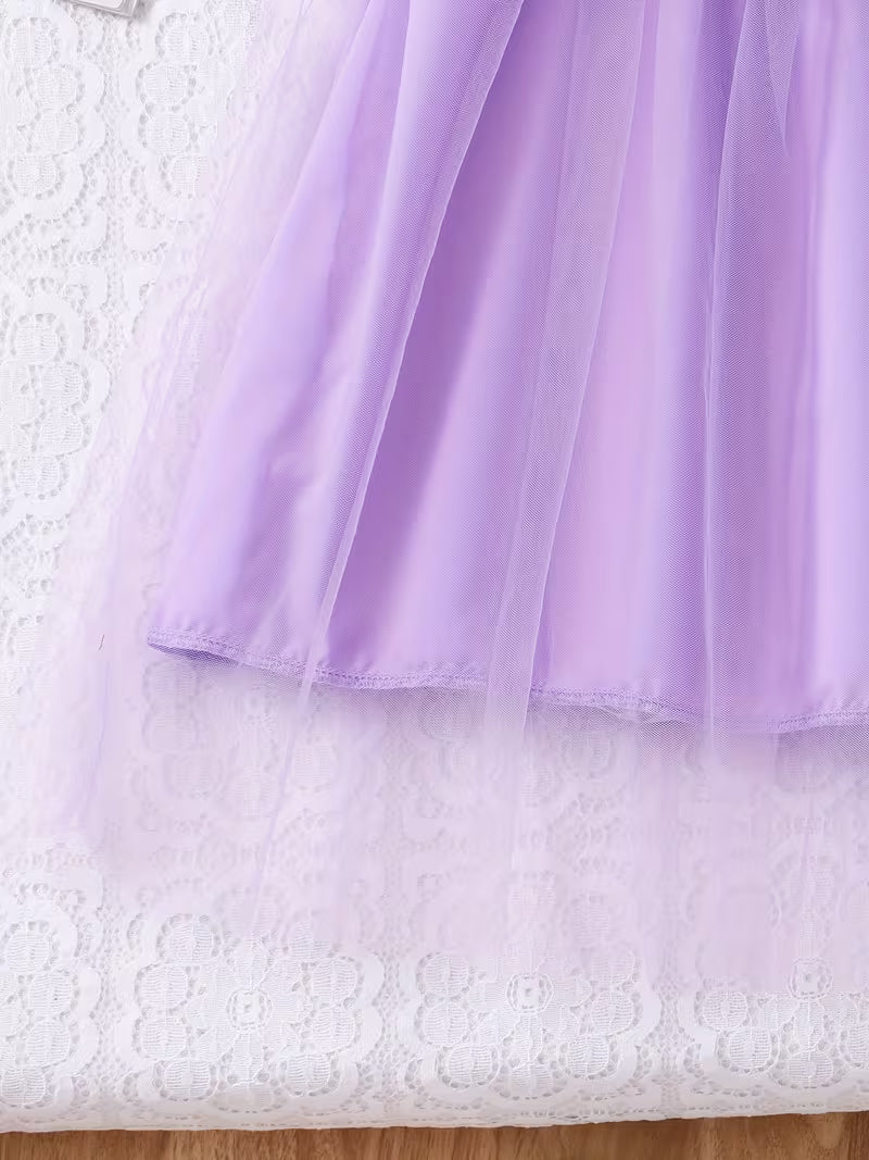 Sweet Style Dress for, a Fashionable Solid Color Summer Dress with a Comfortable Round Neck And Mesh for Casual Wear