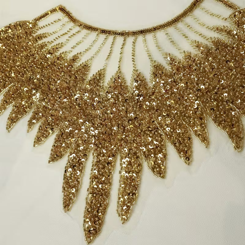 Golden Feather-like Fashion Dress Lace