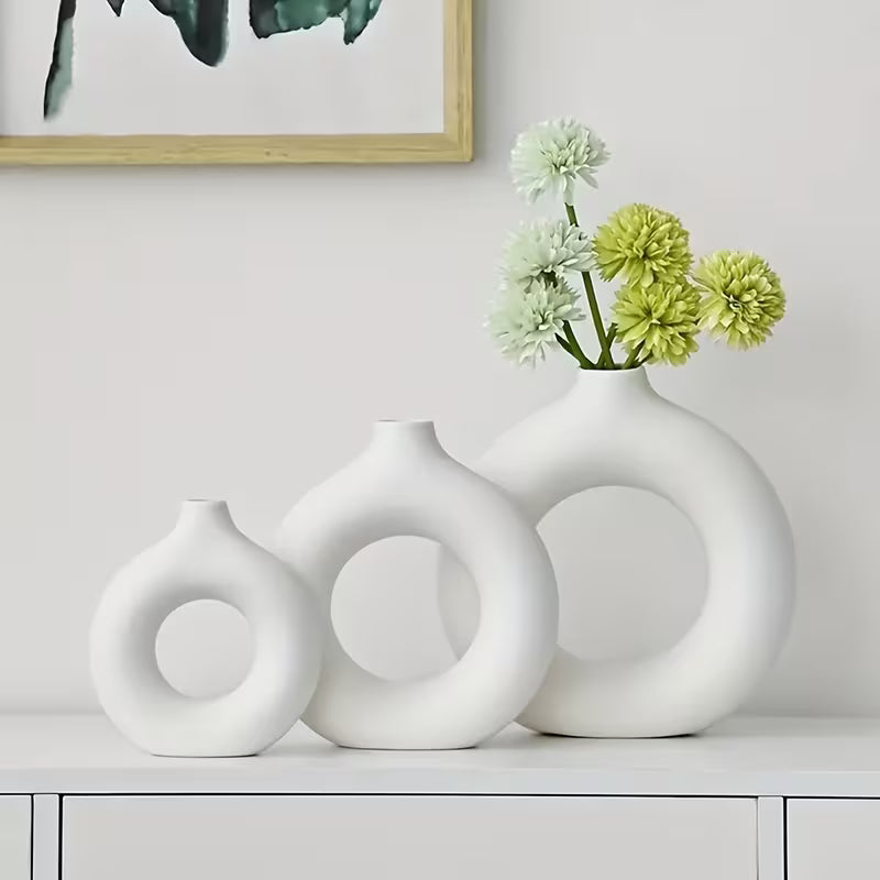 1pc Modern Nordic Style Donut Vase - Geometric Round Design Home Living Room Decoration, Plastic Flower Art Center Ornament