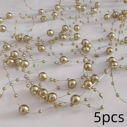 A Pack of 5, Floating Candle Vase Filler Pearl Strands, Wedding Table Decoration, Imitation Pearl Bead Chains