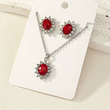 1 Set of Cross-border Hot-selling Jewelry, Popular 2pcs Set Synthetic Gemstone Earrings and Necklace for Women, Suitable for Daily Wear