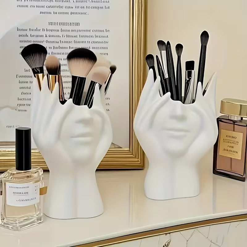 1 Creative Face Vase Pen Holder, Multifunctional Makeup Brush Organizer, Modern Minimalist Art Decorative Piece for Desktop Home Office Organization