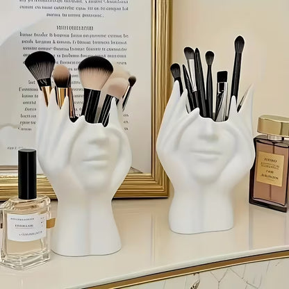 1 Creative Face Vase Pen Holder, Multifunctional Makeup Brush Organizer, Modern Minimalist Art Decorative Piece for Desktop Home Office Organization