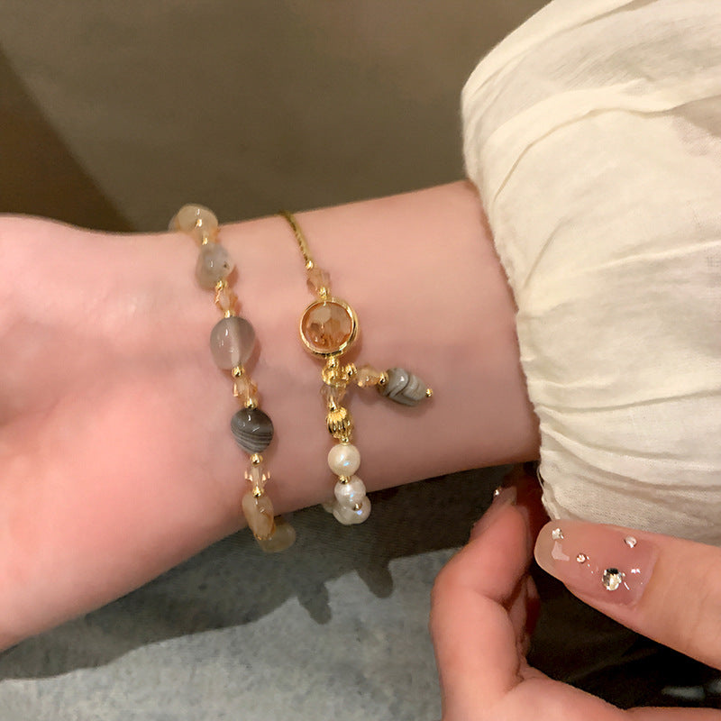 Jade Double-circle Pearl Crystal Bracelet
