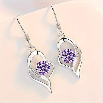 Fashion Silvery Color Love Heart Synthetic Zirconia Hook Earrings Love Temperament Female Angel Wing Drop Dangle Earrings