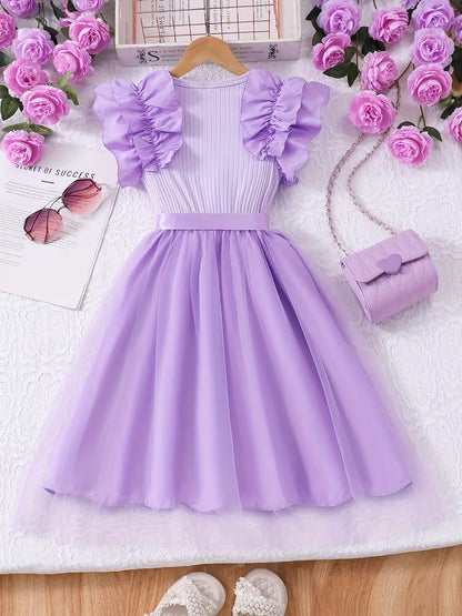 Sweet Style Dress for, a Fashionable Solid Color Summer Dress with a Comfortable Round Neck And Mesh for Casual Wear