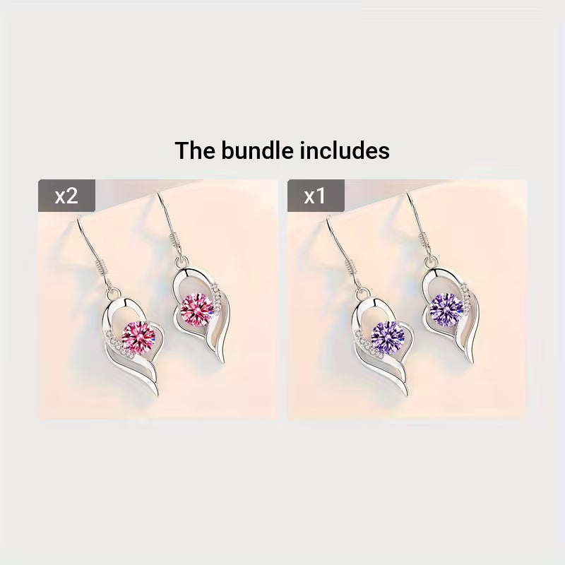 Fashion Silvery Color Love Heart Synthetic Zirconia Hook Earrings Love Temperament Female Angel Wing Drop Dangle Earrings