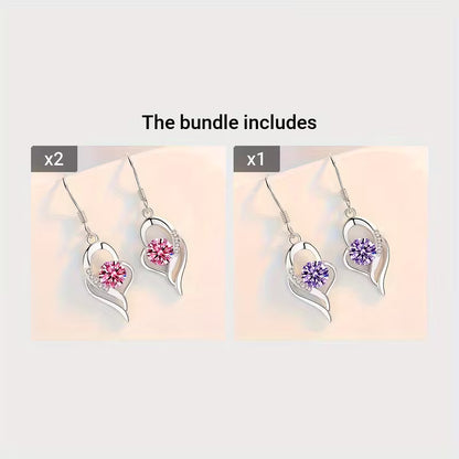 Fashion Silvery Color Love Heart Synthetic Zirconia Hook Earrings Love Temperament Female Angel Wing Drop Dangle Earrings
