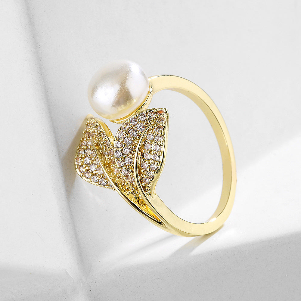 Exquisite Leaf Zircon Open Ring