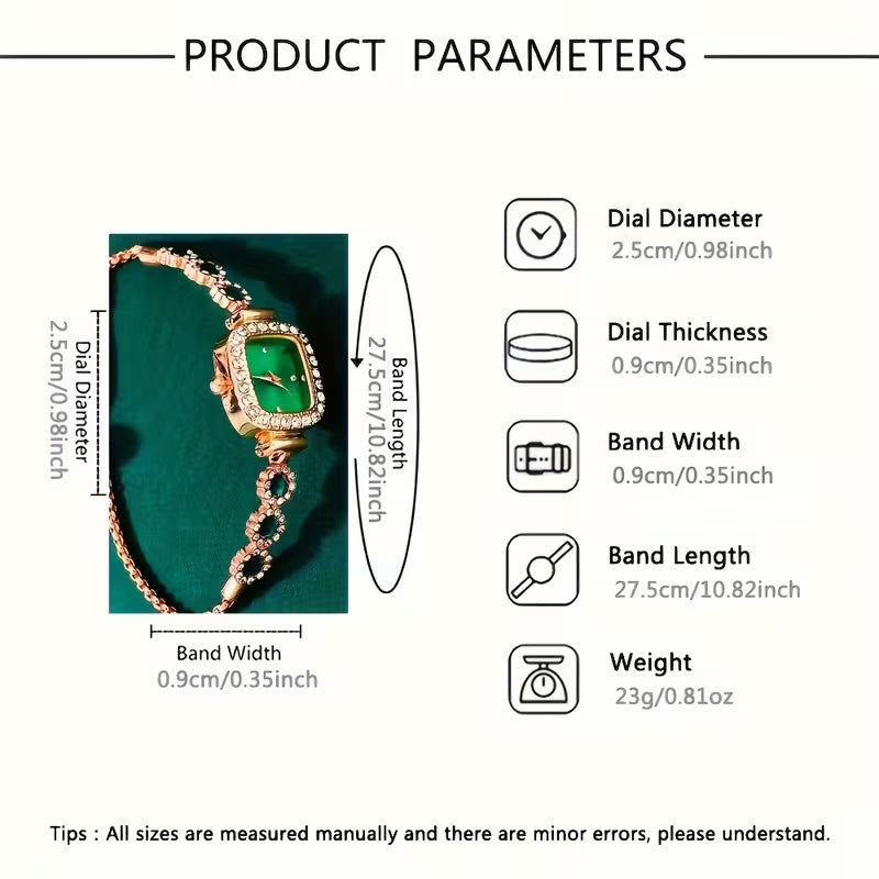 Elegant 6-Piece Rhinestone Quartz Watch and Jewelry Set for Women, Square Case, Adjustable Zinc Alloy Band, with Shimmering Matching Accessories, Perfect for Mother's Day, Valentine's Gift