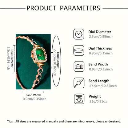 Elegant 6-Piece Rhinestone Quartz Watch and Jewelry Set for Women, Square Case, Adjustable Zinc Alloy Band, with Shimmering Matching Accessories, Perfect for Mother's Day, Valentine's Gift