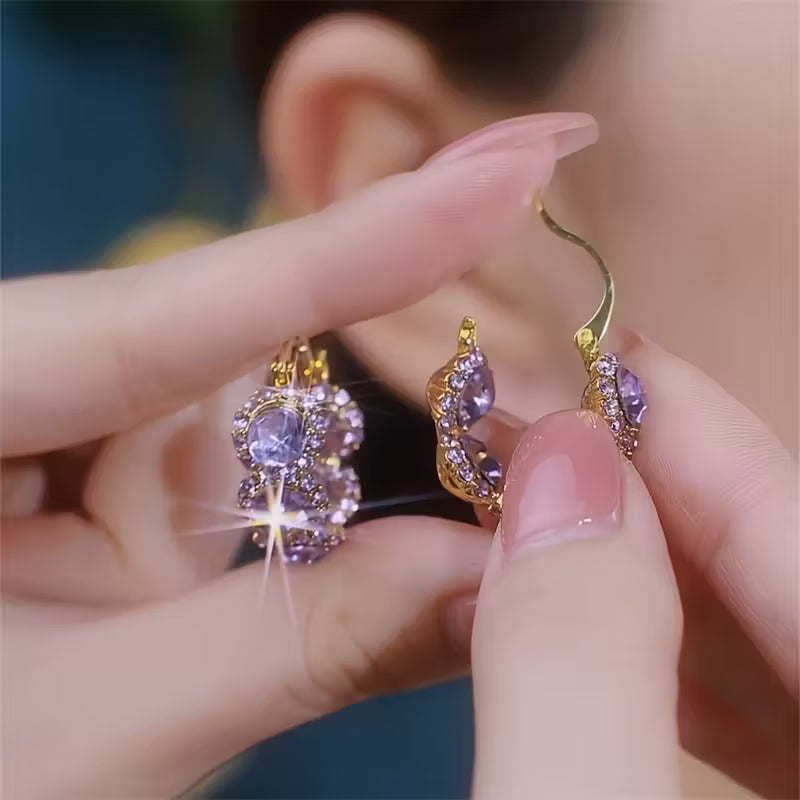 Elegant And Sparkling Purple Faux And Zirconia Hoop Earrings for Women, Designed to Be Versatile And Chic, Making Them a Perfect Gift Choice in Western And Eastern Fashion