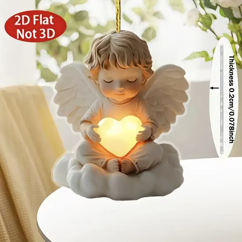 2D Flat, Self-Lit Bohemian Angel - Glowing 2D Acrylic Hanging Decor with Light, No /Plug-in for Home, Car & Backpack - Lightweight Mirror Accessory Suitable for All Seasons (Free Design), 2D Flat