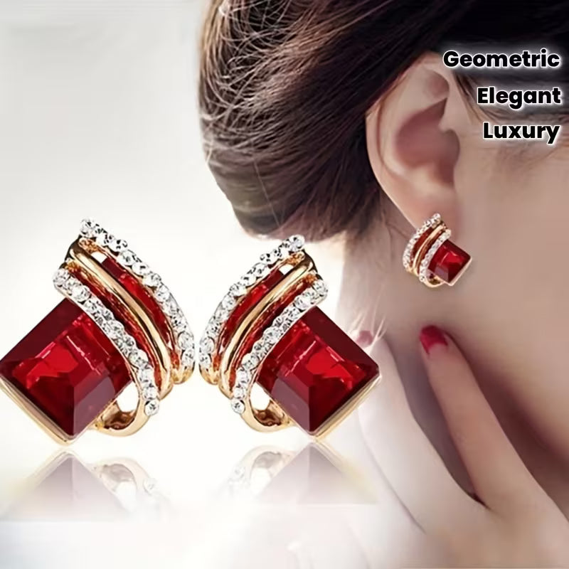 Hypoallergenic Geometric Stud Earrings Suitable for Weddings, Parties & Valentine's Gift - Elegant Luxury Hypoallergenic Alloy Earrings with Resin Inlay, Sensitive Skin, Year-Round Daily Wear & Special Occasions