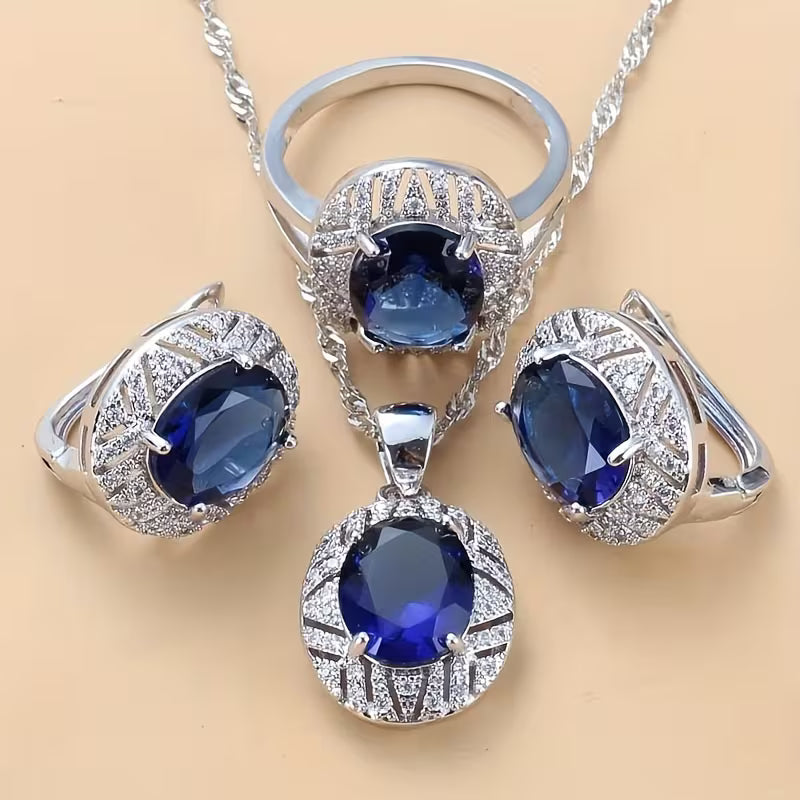 Elegant and Stylish Bridal Jewelry Set | 4pcs Set | Inlaid with Synthetic Synthetic Zirconia, Suitable for Weddings, Daily Wear, Parties, and Banquets