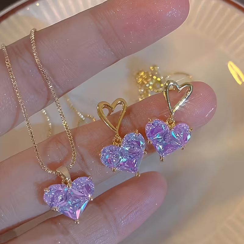A Set of 3 Y2K Heart-Shaped Earrings And Necklace for Women, Perfect for Everyday Wear, Dates, Vacations, And Parties