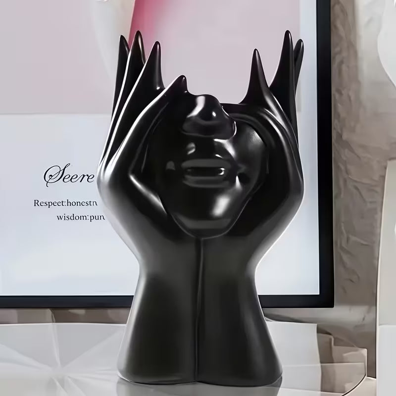 1 Creative Face Vase Pen Holder, Multifunctional Makeup Brush Organizer, Modern Minimalist Art Decorative Piece for Desktop Home Office Organization