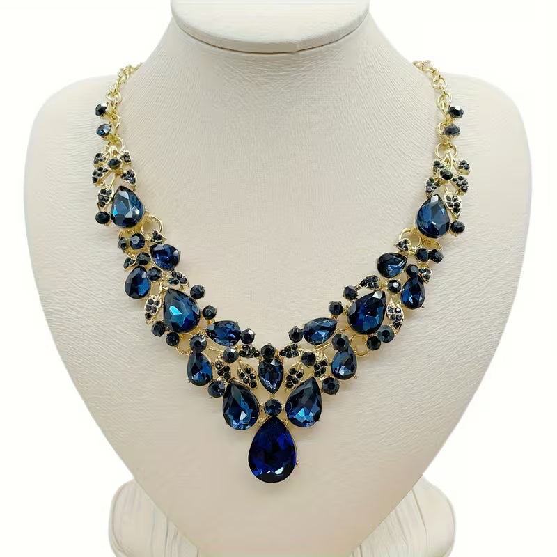 Sparkling Rhinestone Glass Necklace - -Plated Wedding & Suitable for Weddings, Galas, Year-Round Wear - Luxury Vintage Glass Bead Necklace