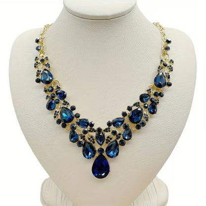 Sparkling Rhinestone Glass Necklace - -Plated Wedding & Suitable for Weddings, Galas, Year-Round Wear - Luxury Vintage Glass Bead Necklace