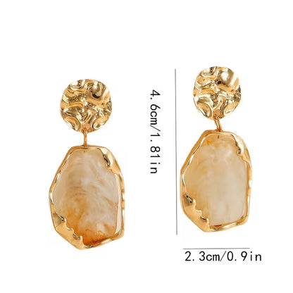 1 Pair of Elegant Vintage Irregular Resin Geometric Earrings, Suitable for Women's Banquet Parties and Vacation Wear