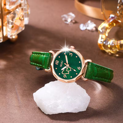 Ladies Watch 6pcs Ladies Fashionable Casual Quartz Watch with Peach Shaped Dial And Heart Necklace Earrings Bracelet Rings Jewelry Set Suitable for Daily Wear, Back-to- Season, Graduation Season, Thanksgiving, Couples, The Best Gifts No Box