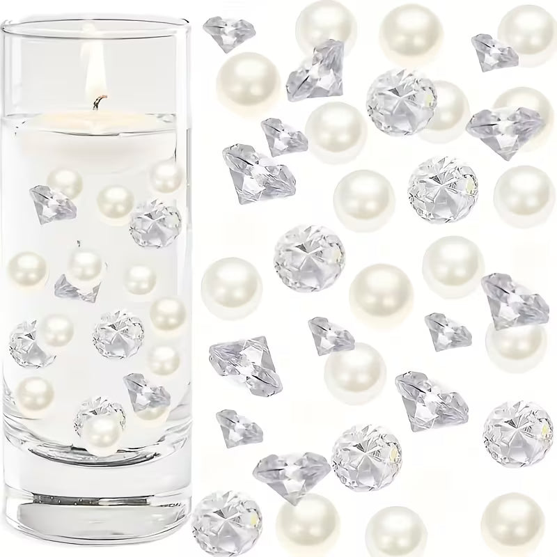 350 Mixed Acrylic Imitation Diamonds, Realistic Pearl Vase Fillers And Table Decorations for Weddings, Holidays, Christmas, Valentine'S Day, And Birthday Parties, Crafts, Easter Party Decorations