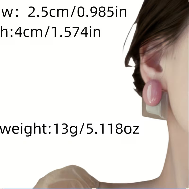 Retro Hong Kong Style Contrasting Color Resin Stud Earrings for Women, New 2025 Model, Suitable for Round Faces, Creates a Smaller Appearance, Lightweight Luxury Feel