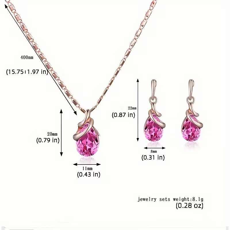Water Drop Pendant Necklace & Earrings Set - Zinc Alloy, Perfect for Christmas, New Year's, Parties & Birthdays, Simple Style, Simple Style
