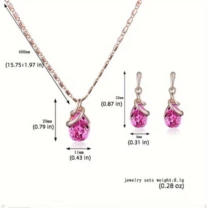 Water Drop Pendant Necklace & Earrings Set - Zinc Alloy, Perfect for Christmas, New Year's, Parties & Birthdays, Simple Style, Simple Style