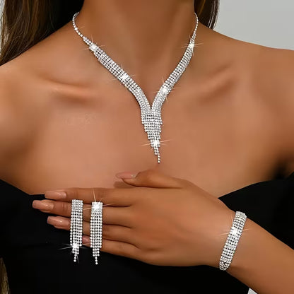 Exquisite Sparkling Necklace And Earring Set, Bridal Accessories for Wedding Dresses And Evening Events.