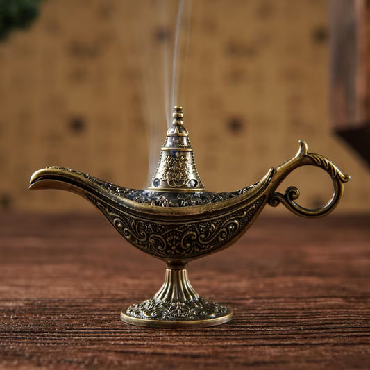 Christmas Gift Burner, Vintage Magic Lamp Style Incense Holder, Metal Essential Oil Diffuser Stand, Zen-Inspired Desktop Ornament, New Year Home Decor Gift